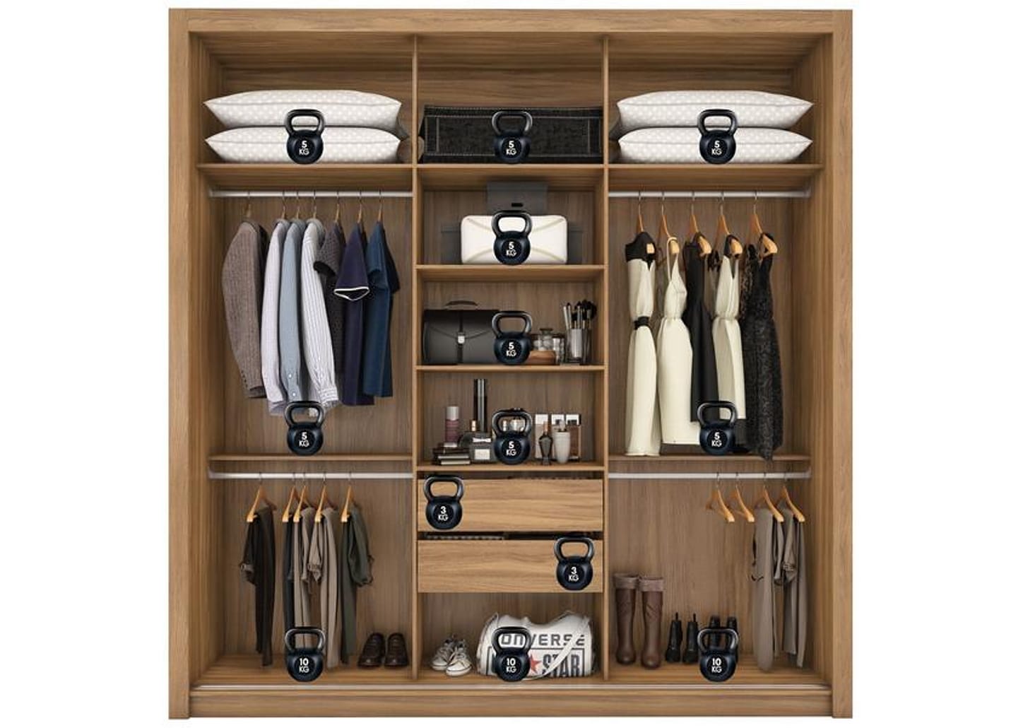 Guarda-roupa Casal com Espelho 3 Portas de Correr 2 Gavetas Demóbile Cannes