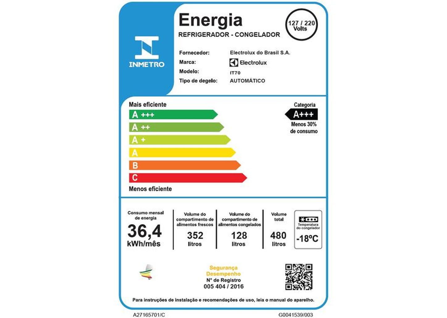 Geladeira Electrolux Frost Free Duplex Branco 480L Efficient IT70 Bi - IT70