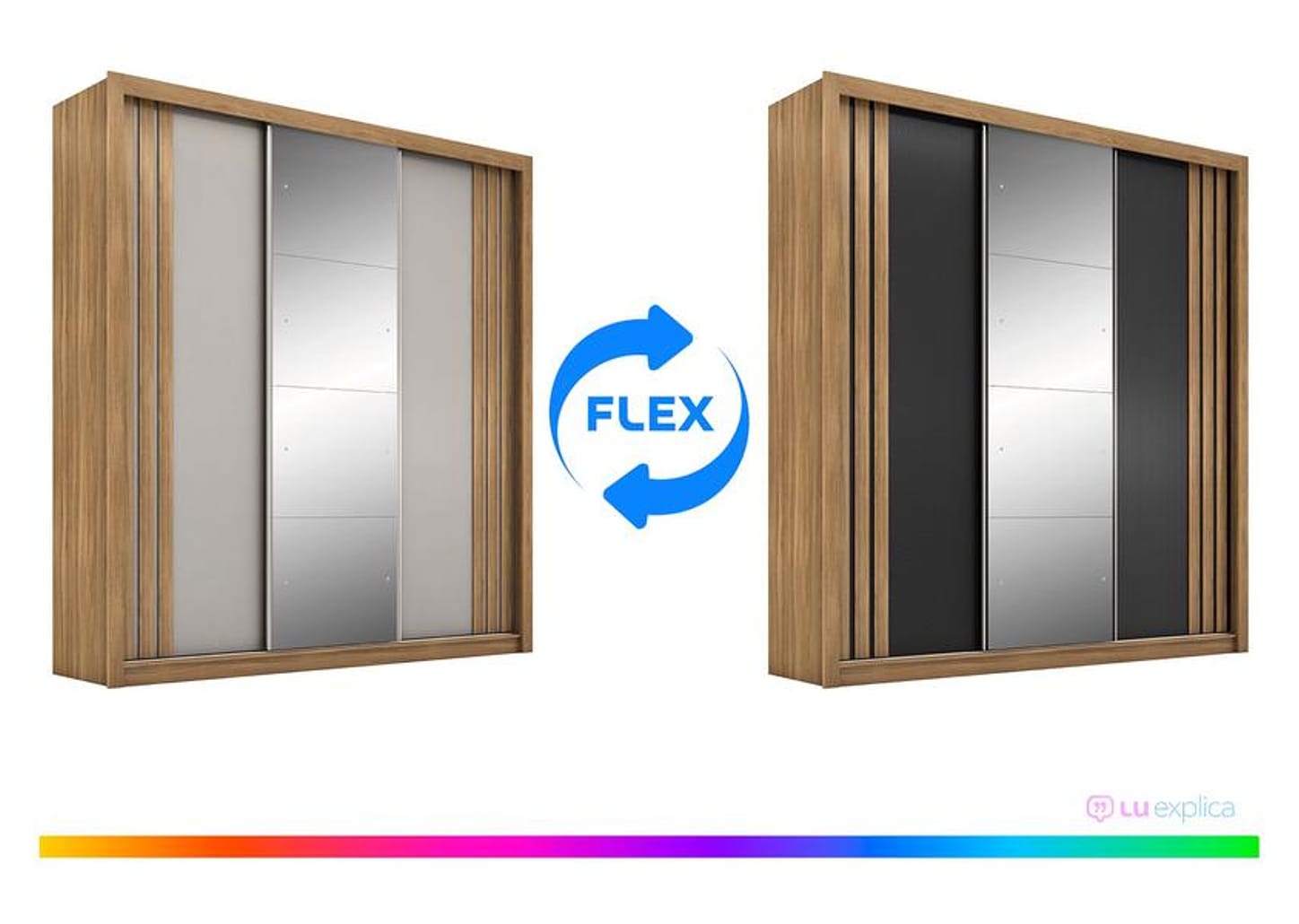 Guarda-roupa Casal com Espelho 3 Portas de Correr 2 Gavetas Demóbile Cannes