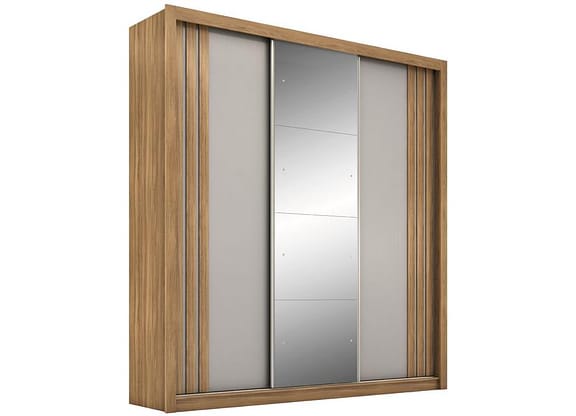 Guarda-roupa Casal com Espelho 3 Portas de Correr 2 Gavetas Demóbile Cannes