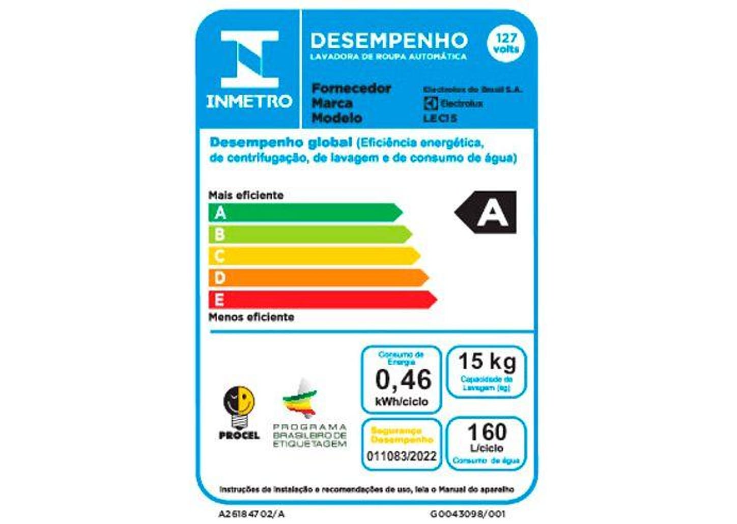 Lavadora de Roupas Electrolux 15kg Cesto Inox 11 Programas de Lavagem Branco Premium Care LEC15