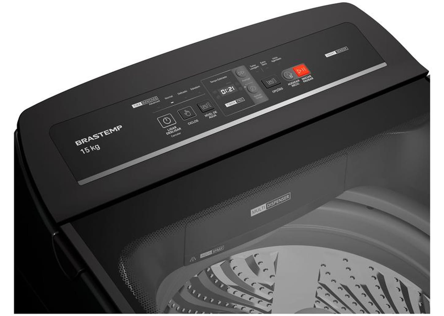 Lavadora de Roupas Brastemp 15kg Cesto Inox 4 Programas de Lavagem Água Quente Cinza BWT15A9