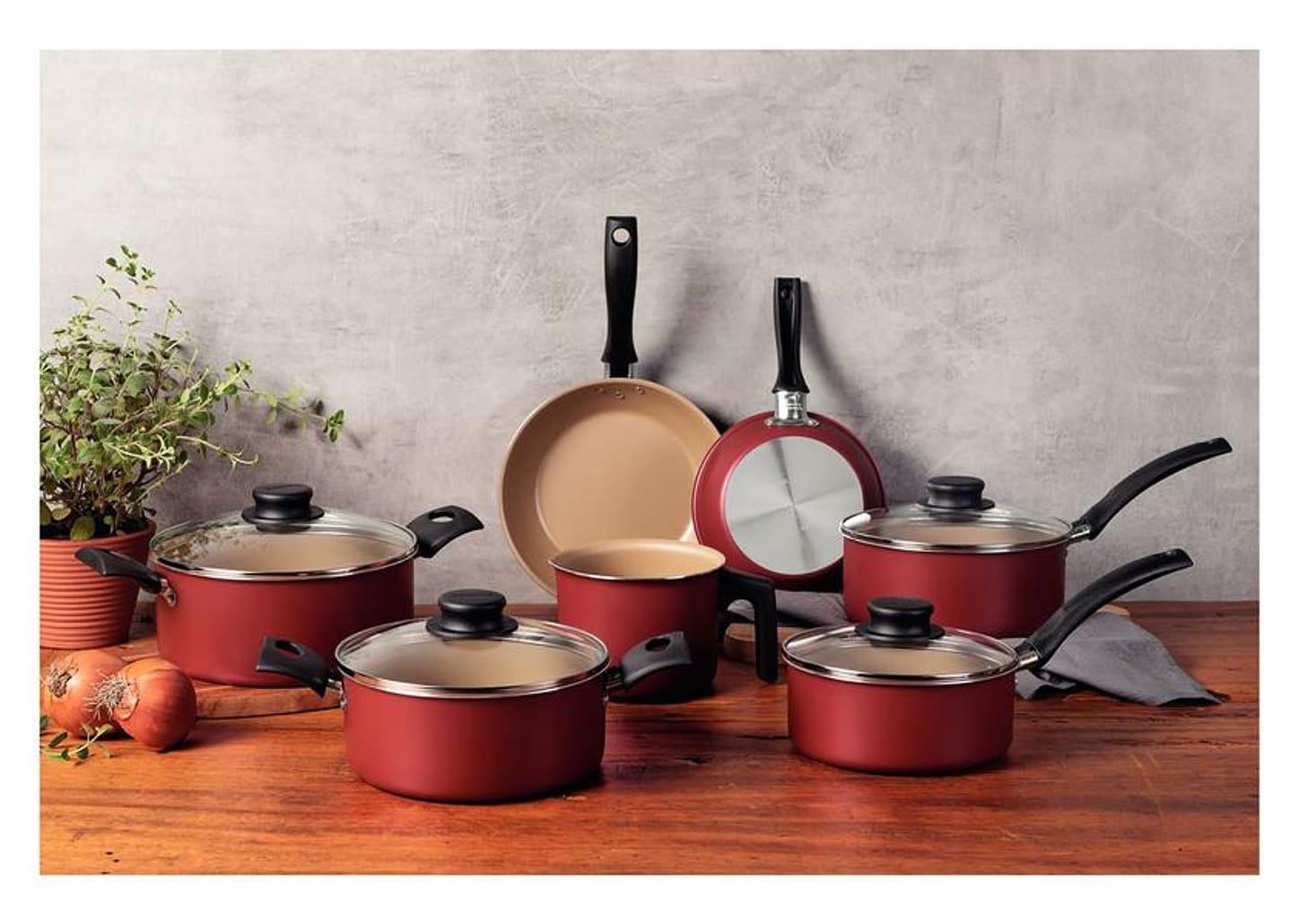 Jogo de Panelas Tramontina Antiaderente Vermelho 7 Peças Turim