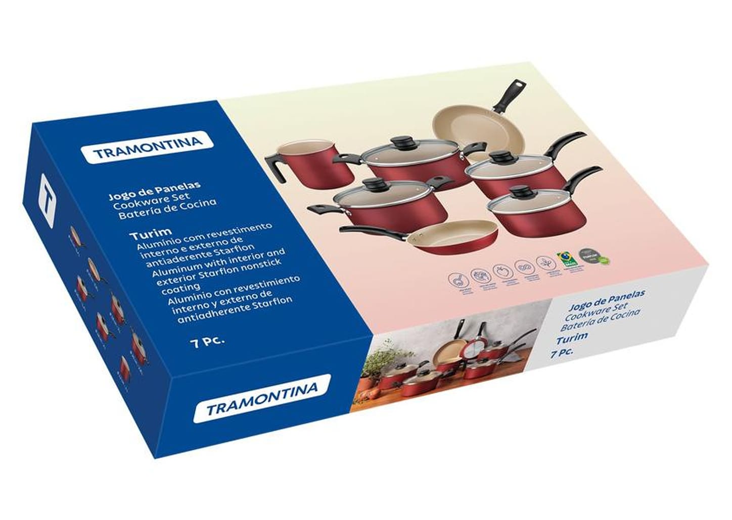 Jogo de Panelas Tramontina Antiaderente Vermelho 7 Peças Turim