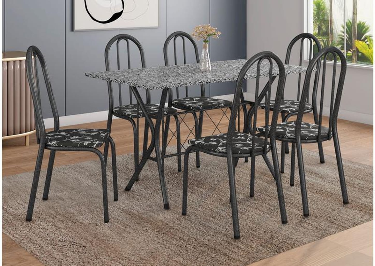 Mesa de Jantar 6 Cadeiras Retangular Preta Artefamol Ravena