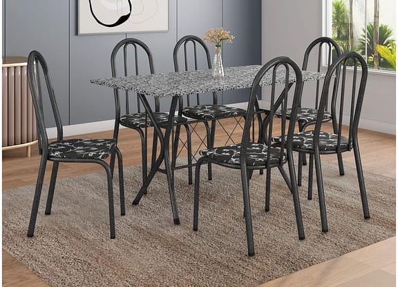 Mesa de Jantar 6 Cadeiras Retangular Preta Artefamol Ravena
