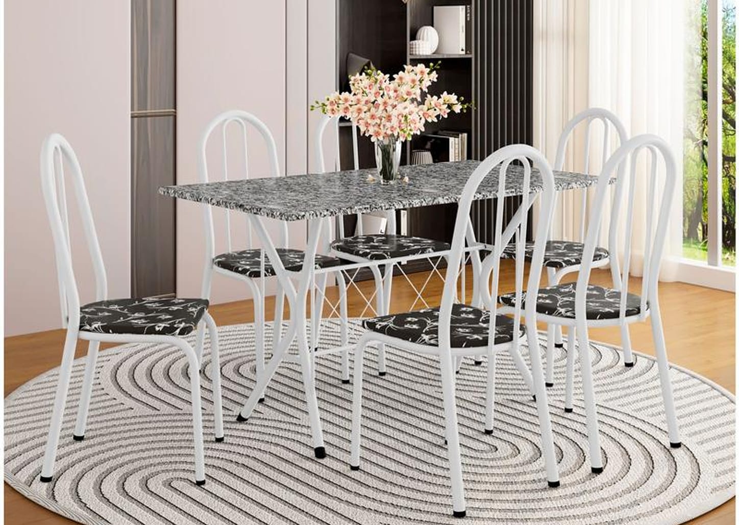 Mesa de Jantar 6 Cadeiras Retangular Branca Artefamol Ravena