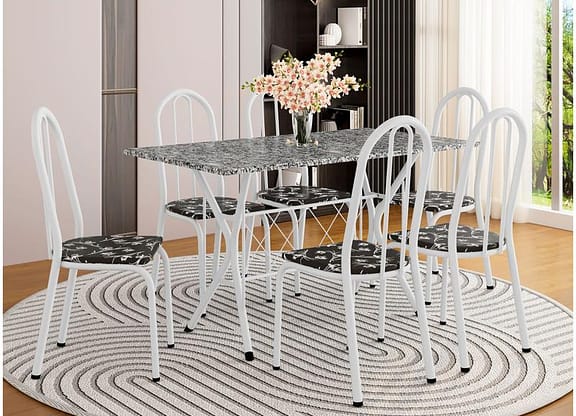 Mesa de Jantar 6 Cadeiras Retangular Branca Artefamol Ravena