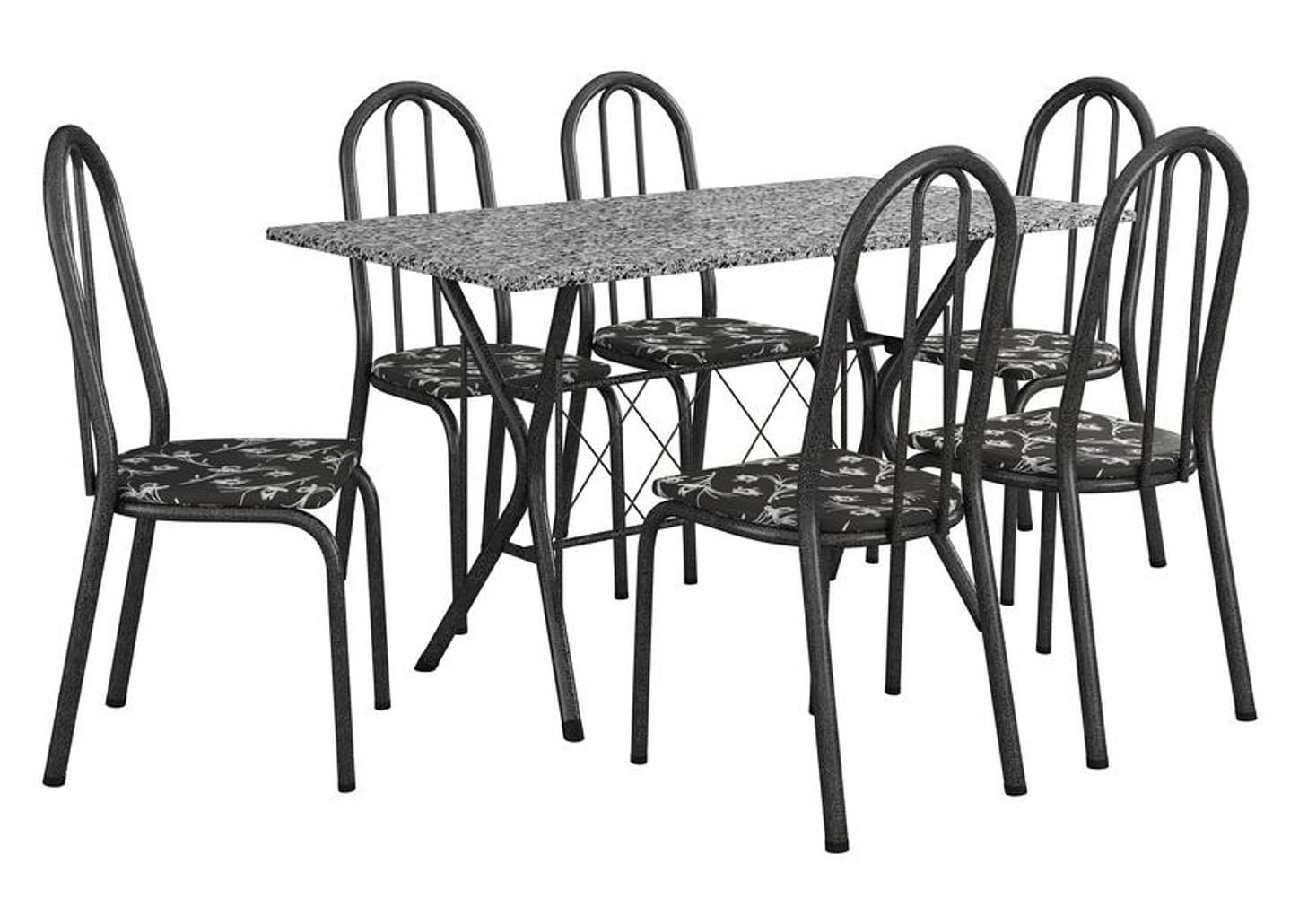 Mesa de Jantar 6 Cadeiras Retangular Preta Artefamol Ravena