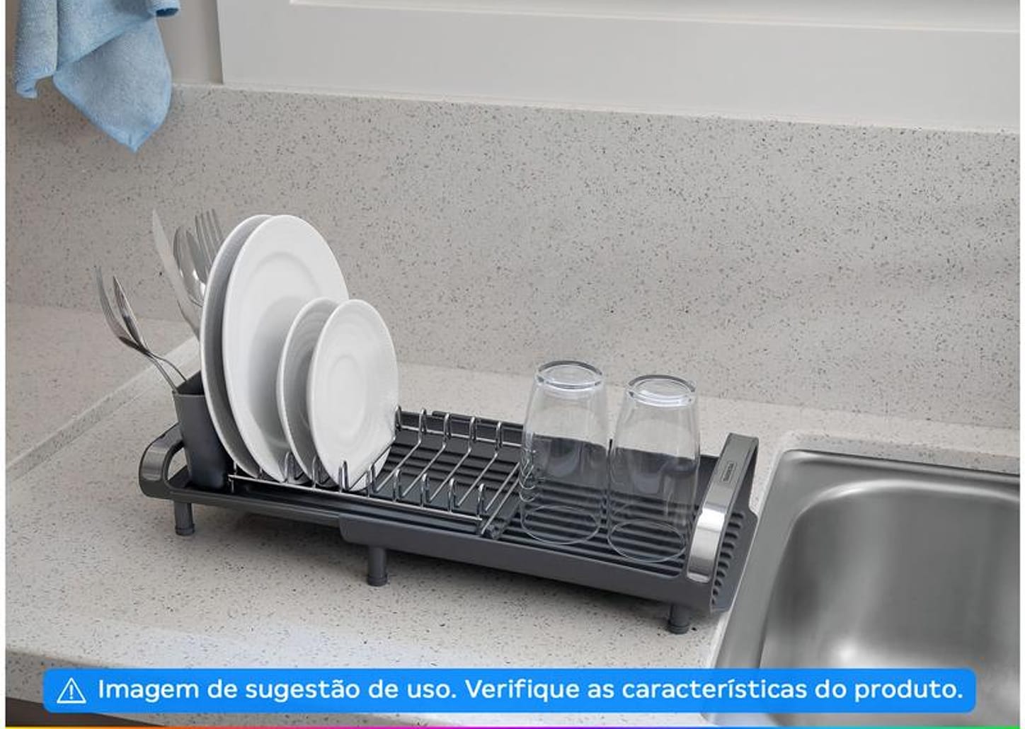 Escorredor de Louça Inox Tramontina Plurale Grafite 9 Pratos com Secador e Porta Talheres