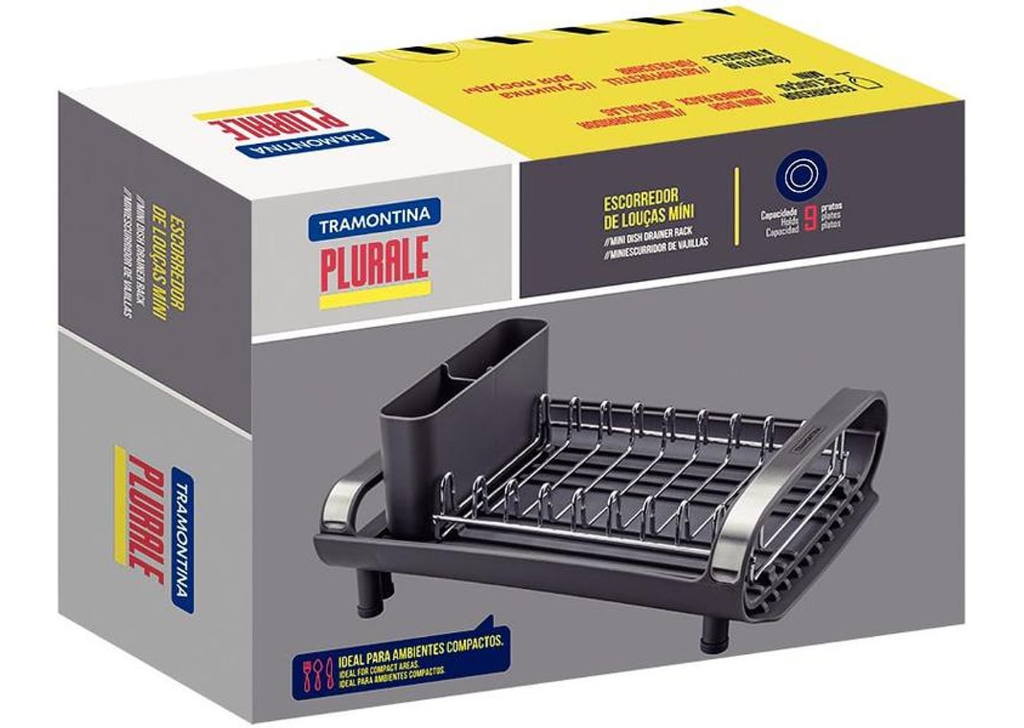 Escorredor de Louça Inox Tramontina Plurale Grafite 9 Pratos com Secador e Porta Talheres