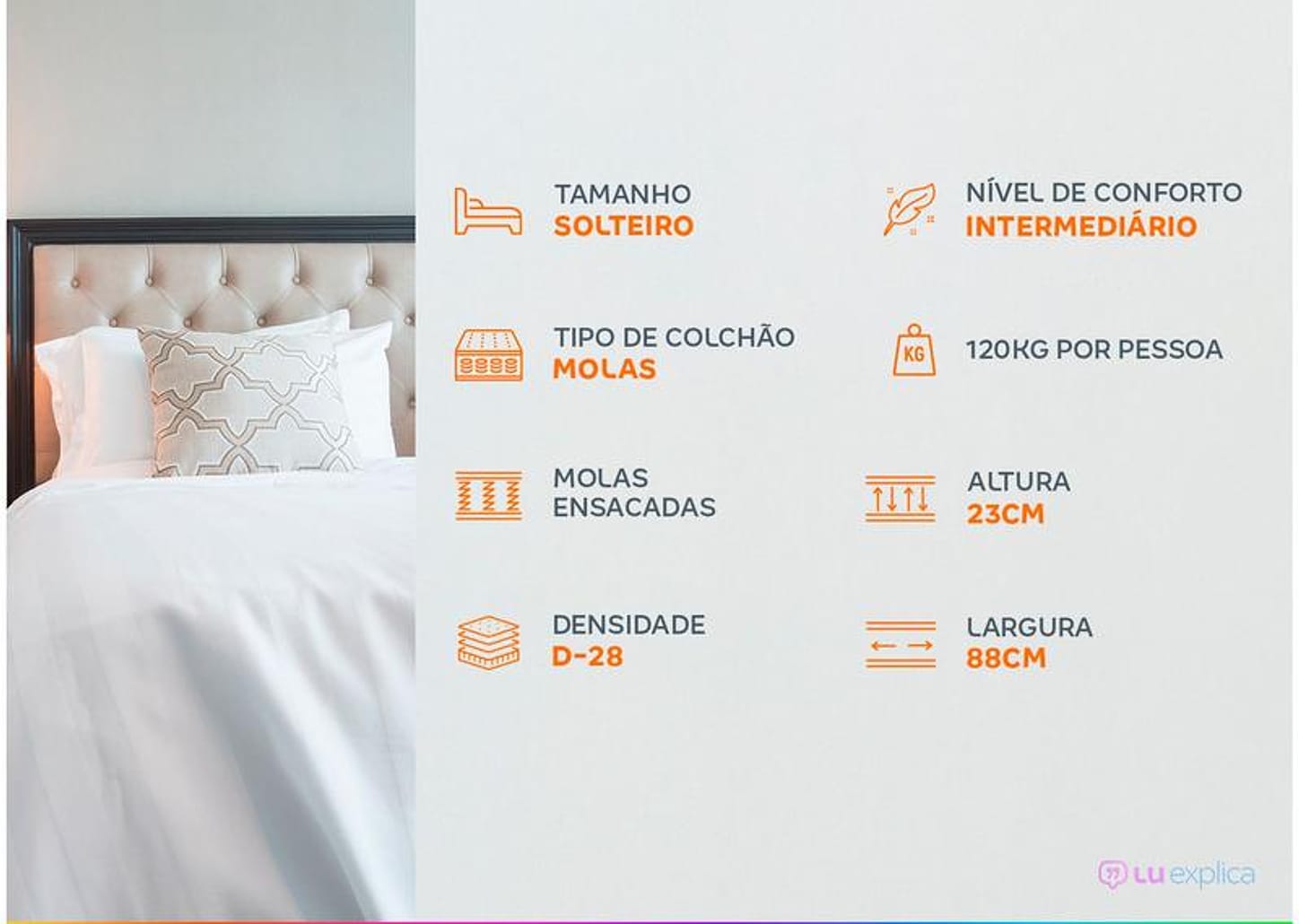 Colchão Solteiro Gazin de Mola D28 23x88x188cm Cristal