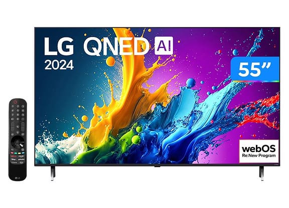 Smart TV 55" 4K UHD QNED LG 55QNED80TSA Wi-Fi Bluetooth com Alexa 3 HDMI 2 USB
