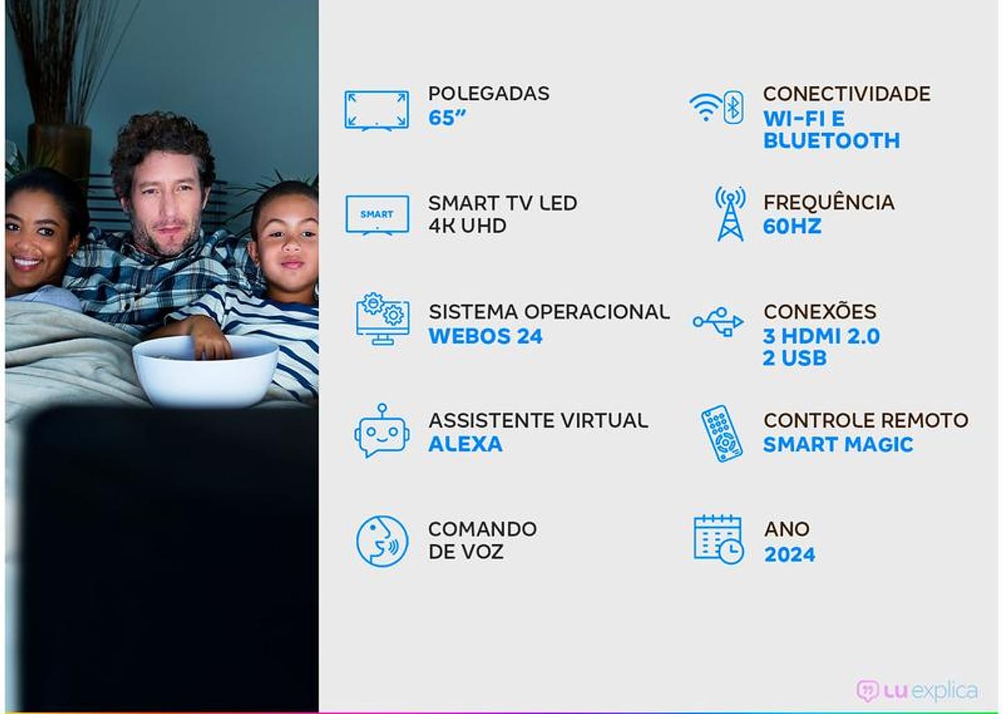 Smart TV 65" 4K UHD NanoCell LG 65NANO80TSA Wi-Fi Bluetooth com Alexa 3 HDMI 2 USB