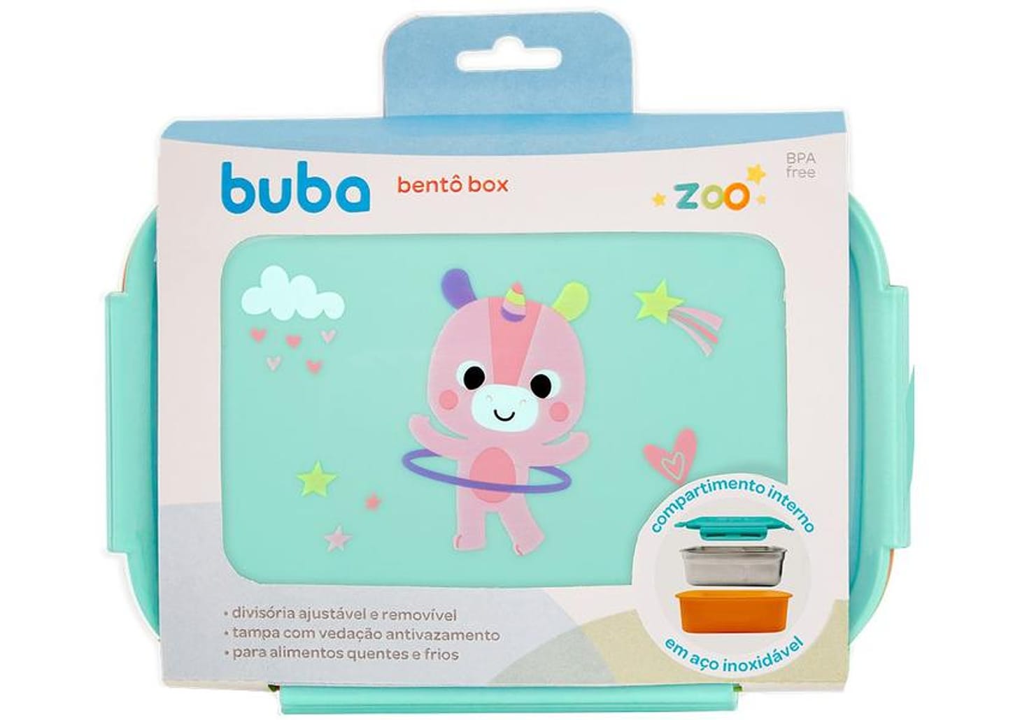 Pote de Plástico Hermético Buba com Tampa - Retangular 600ml Buba Zoo Bentô Box