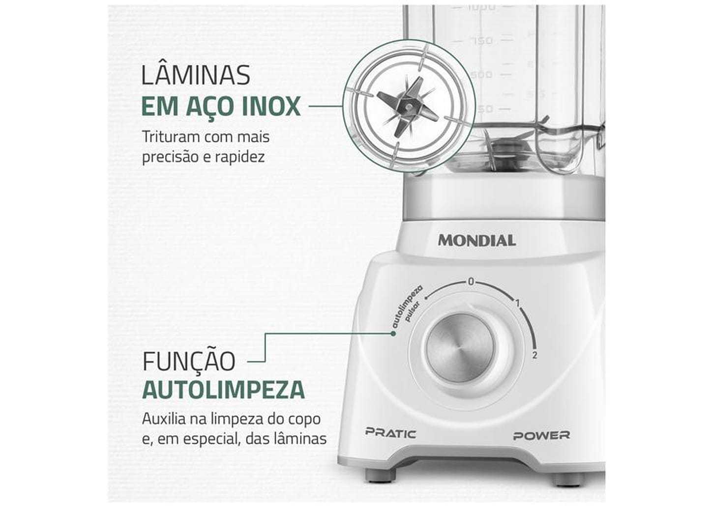 Liquidificador Mondial Pratic Power L-97-W 2 Velocidades + Pulsar 550W Branco