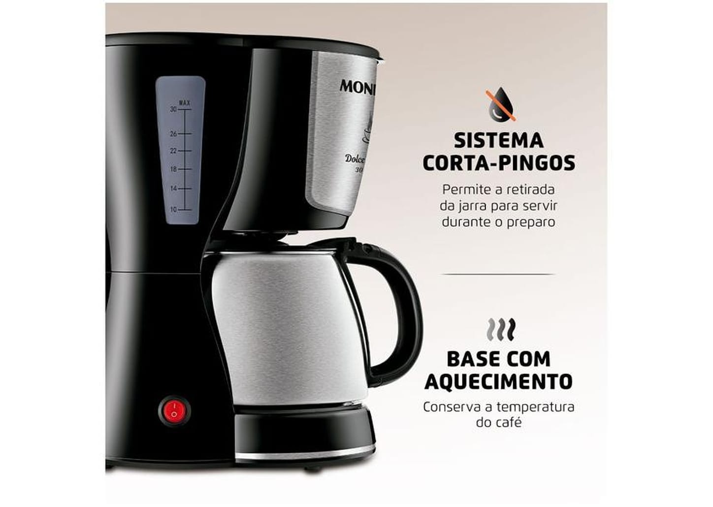 Cafeteira Elétrica Mondial Dolce Arome Jarra Inox 30 Cafés Preta