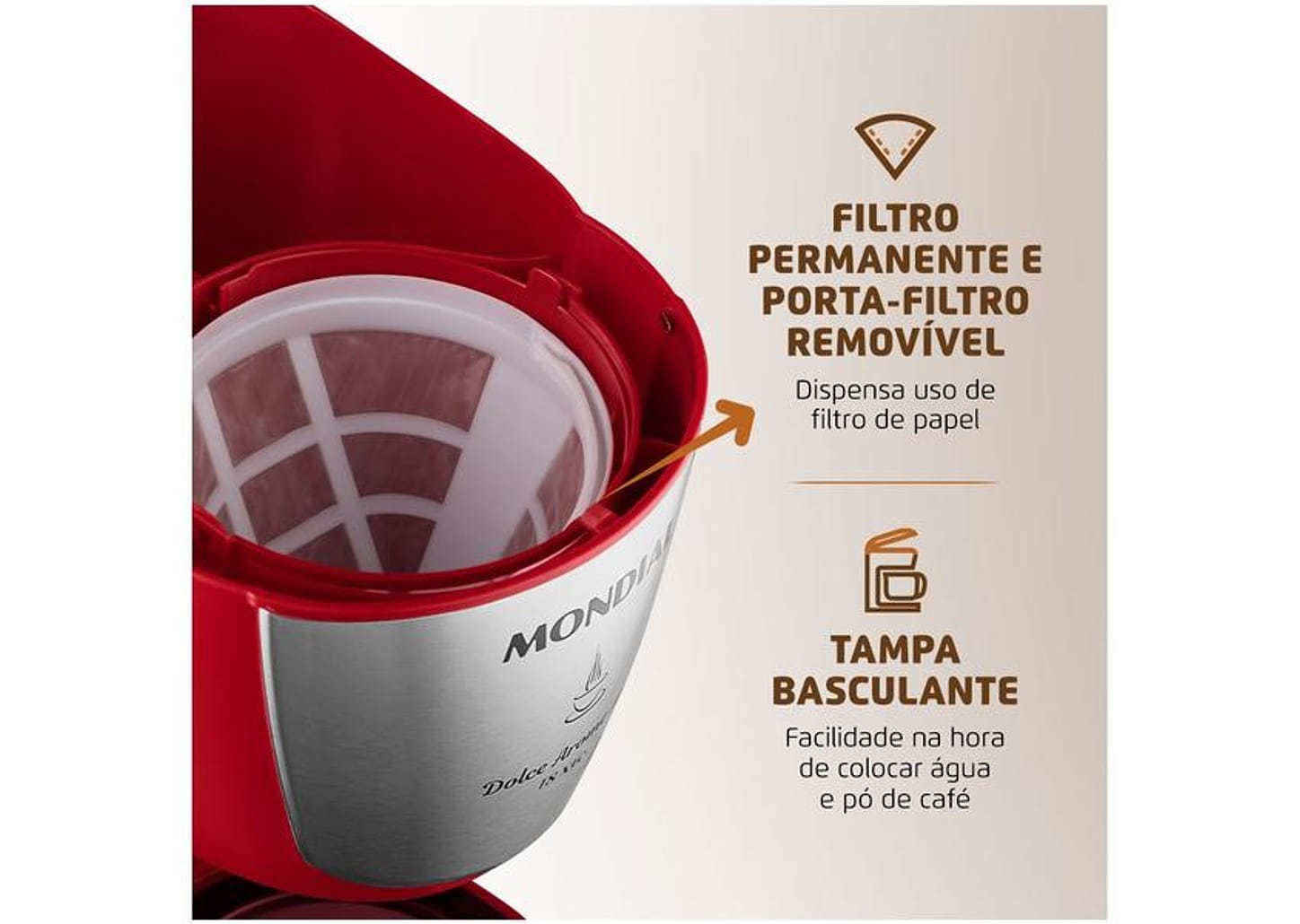 Cafeteira Elétrica Mondial Dolce Arome 18 Cafés - Vermelha