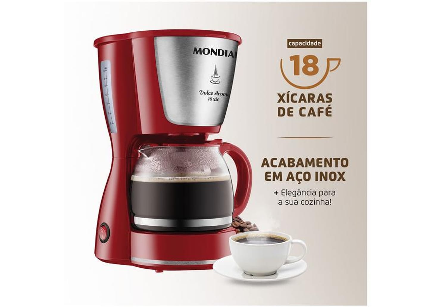 Cafeteira Elétrica Mondial Dolce Arome 18 Cafés - Vermelha