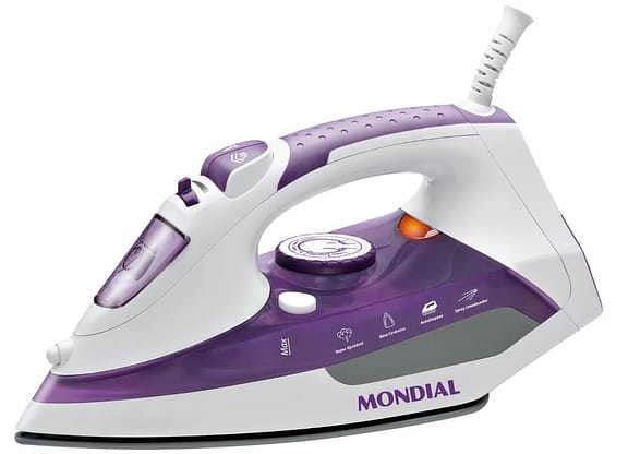 Ferro de Passar Roupa a Vapor e a Seco Mondial - Ceramic Express F-40 Branco e Lilás