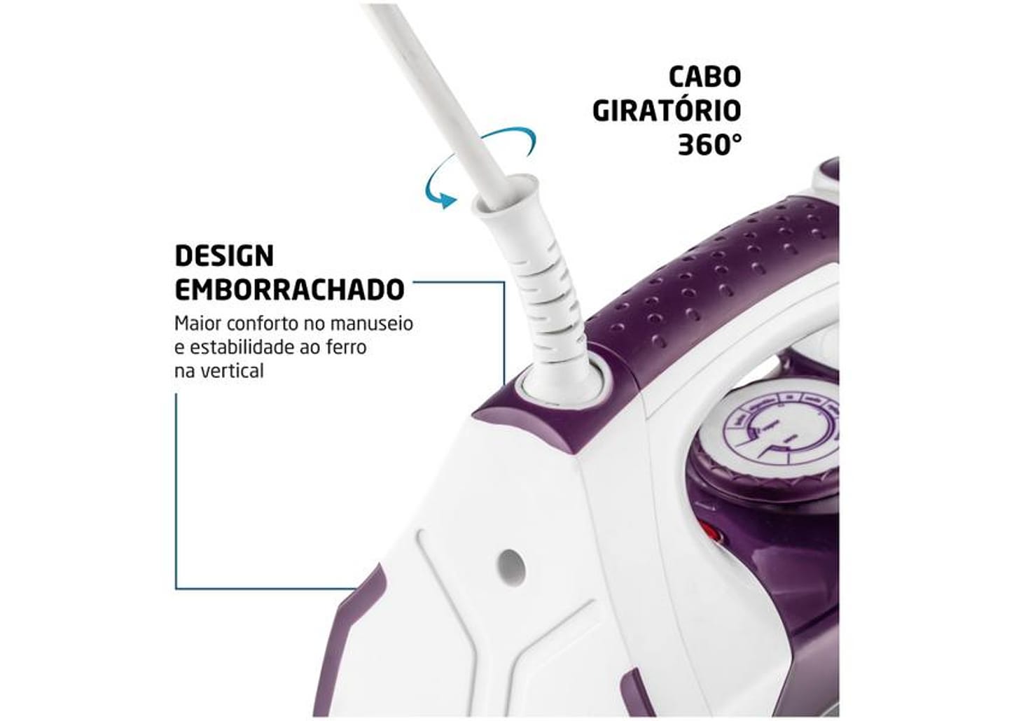 Ferro de Passar Roupa a Vapor e a Seco Mondial - Ceramic Express F-40 Branco e Lilás