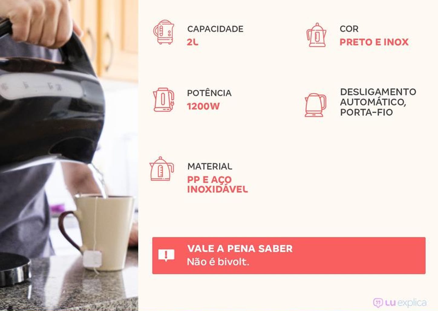 Chaleira Elétrica Mondial Pratic CE-06 Preta 2L