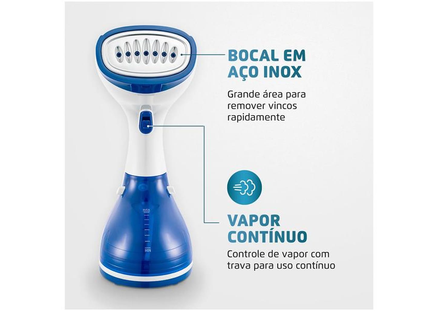 Passadeira a Vapor Mondial Portátil 260ml 1500W - Branco e Azul Fast Steam VP-09