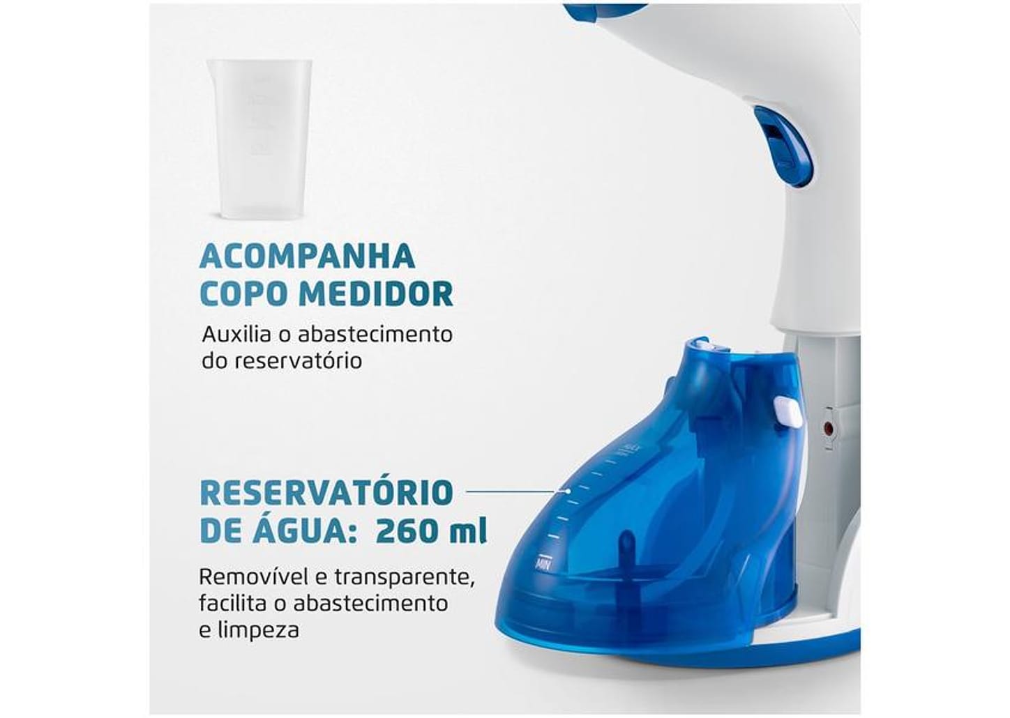 Passadeira a Vapor Mondial Portátil 260ml 1500W - Branco e Azul Fast Steam VP-09
