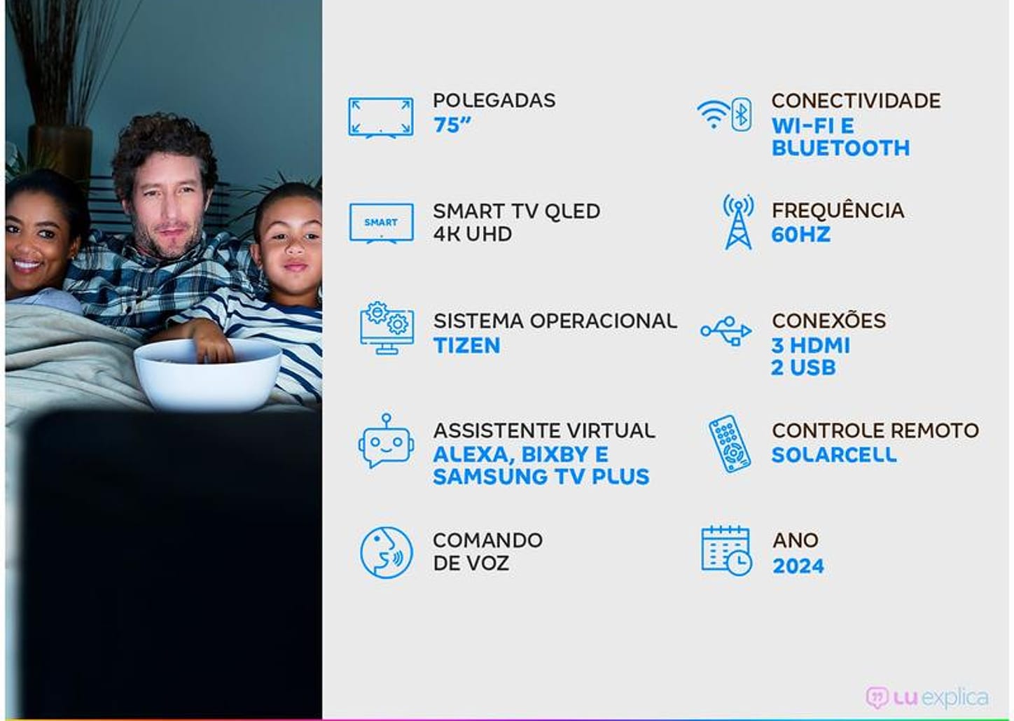 Smart TV 75" 4K UHD QLED SAMSUNG 75Q60DA Wi-Fi - Bluetooth Alexa 3 HDMI 2 USB