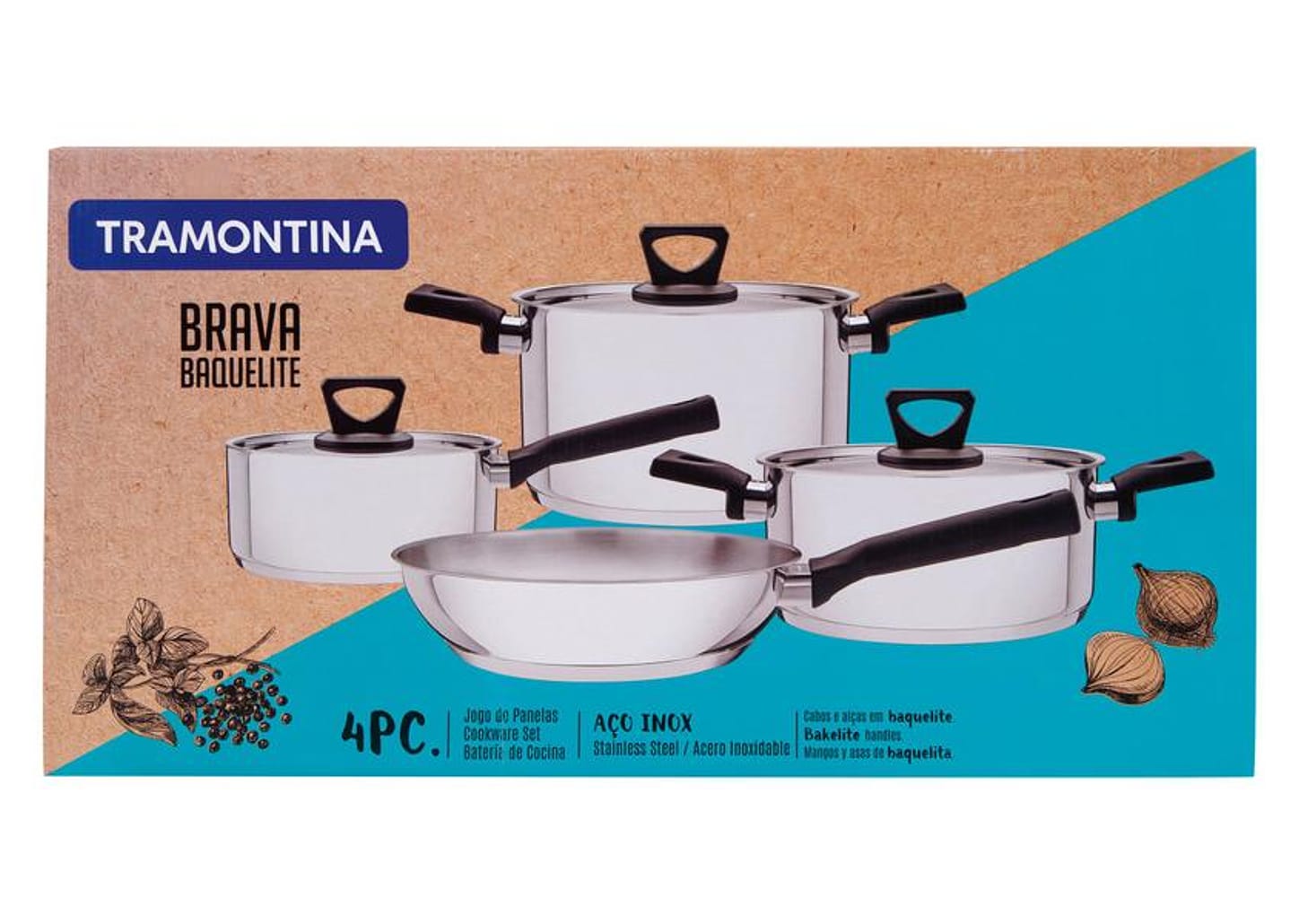 Jogo de Panelas Tramontina Fundo Triplo 4 Peças Brava