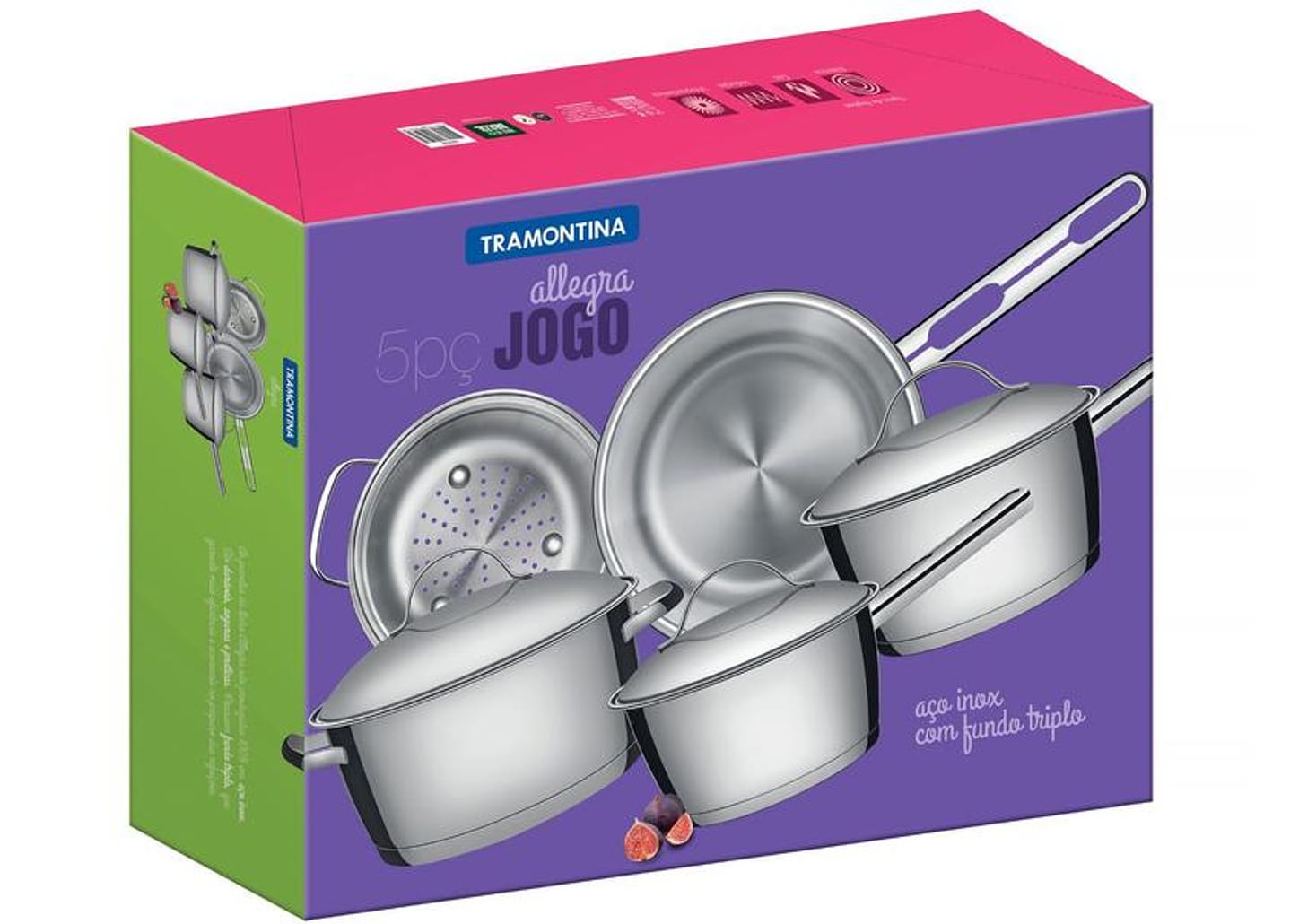 Conjunto de Panelas Tramontina 65650/280 Inox 5 Peças Fundo Triplo