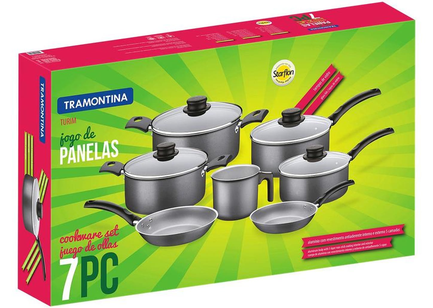 Jogo de Panelas Tramontina Antiaderente de Alumínio Preto 7 Peças Turim