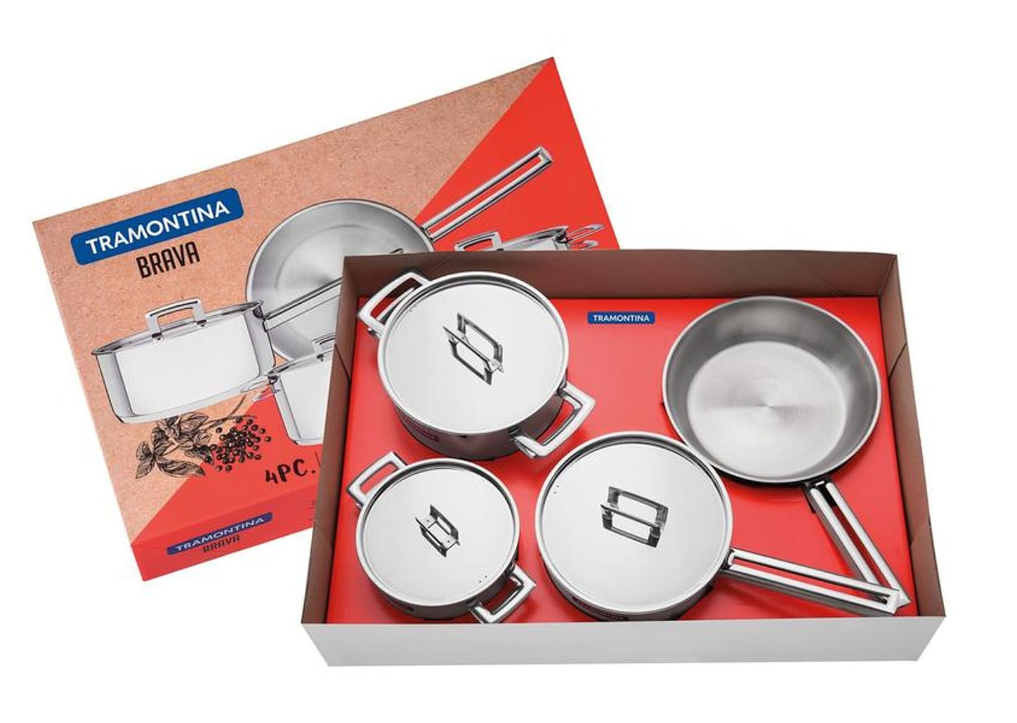 Jogo de Panelas Tramontina Brava 65400/020 Inox - Fundo Triplo 4 Peças