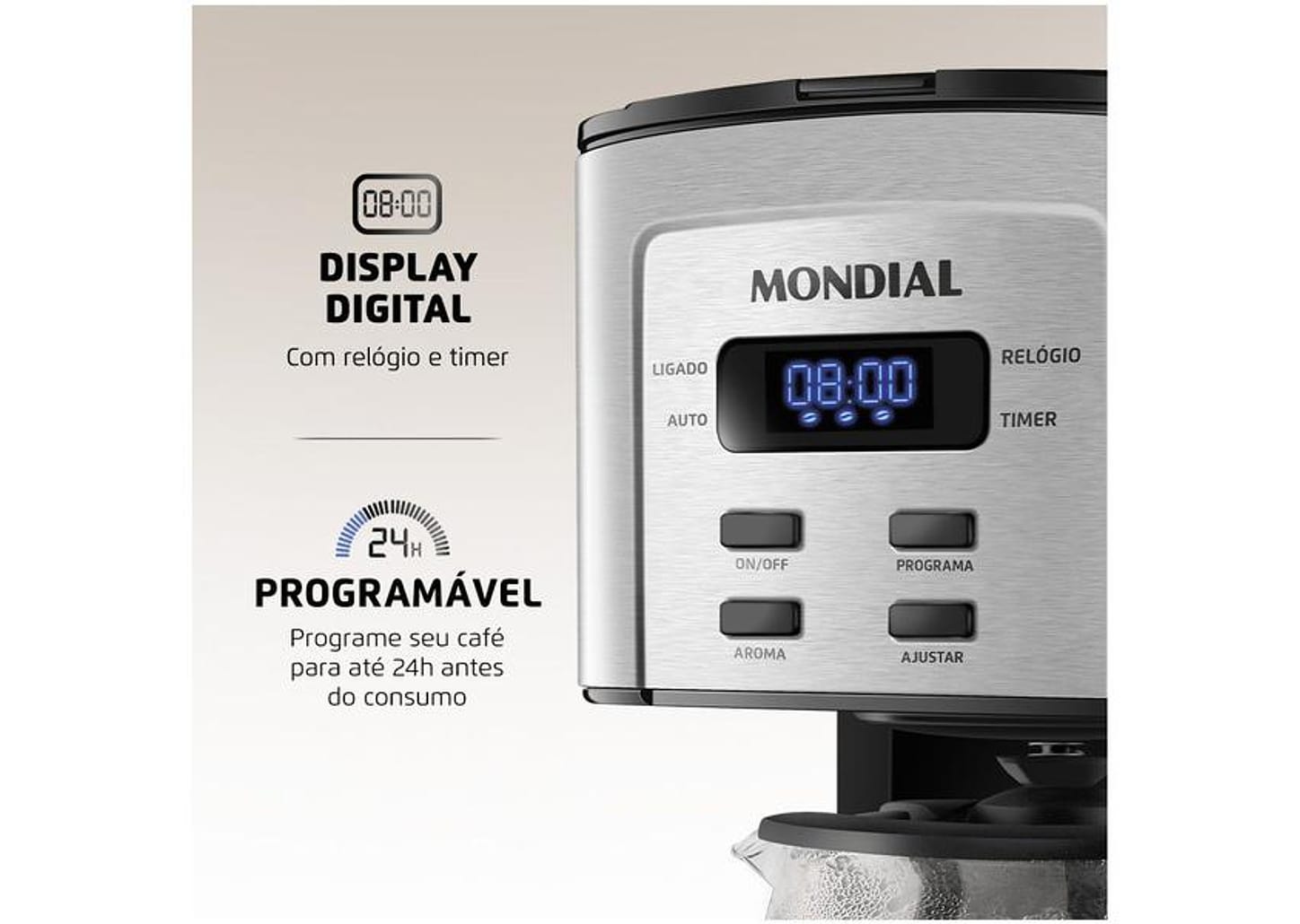 Cafeteira Elétrica Mondial Dolce Arome Digital 32 Cafés Preta e Inox