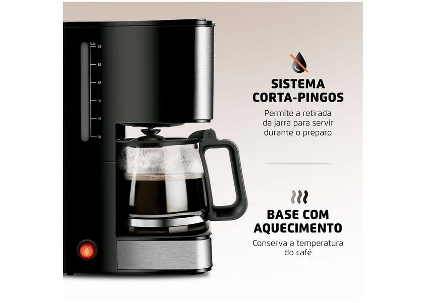 Cafeteira Elétrica Mondial Dolce Arome Digital 32 Cafés Preta e Inox