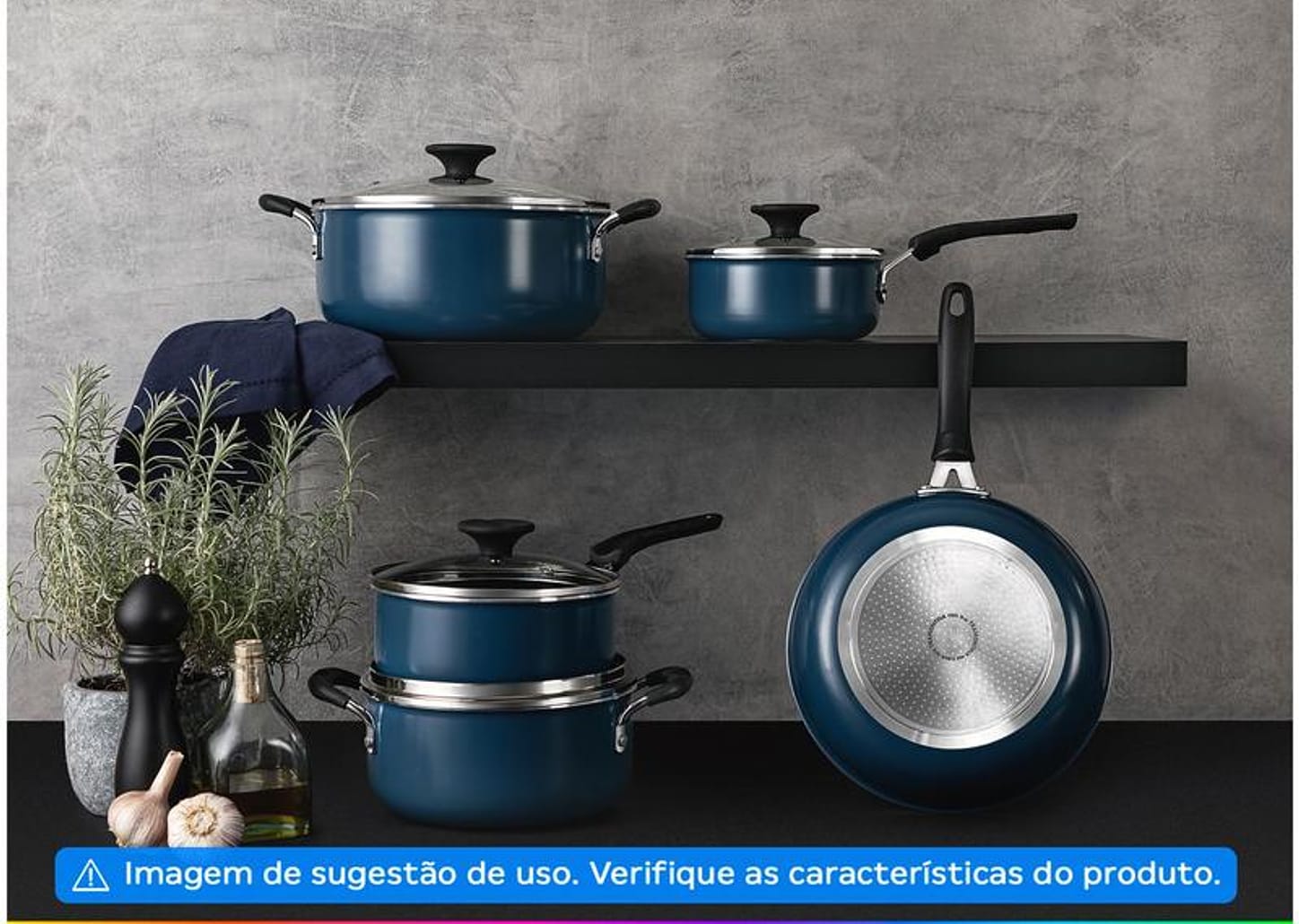 Jogo de Panelas Tramontina Antiaderente de Alumínio Azul Mediterrâneo 5 peças Tunis