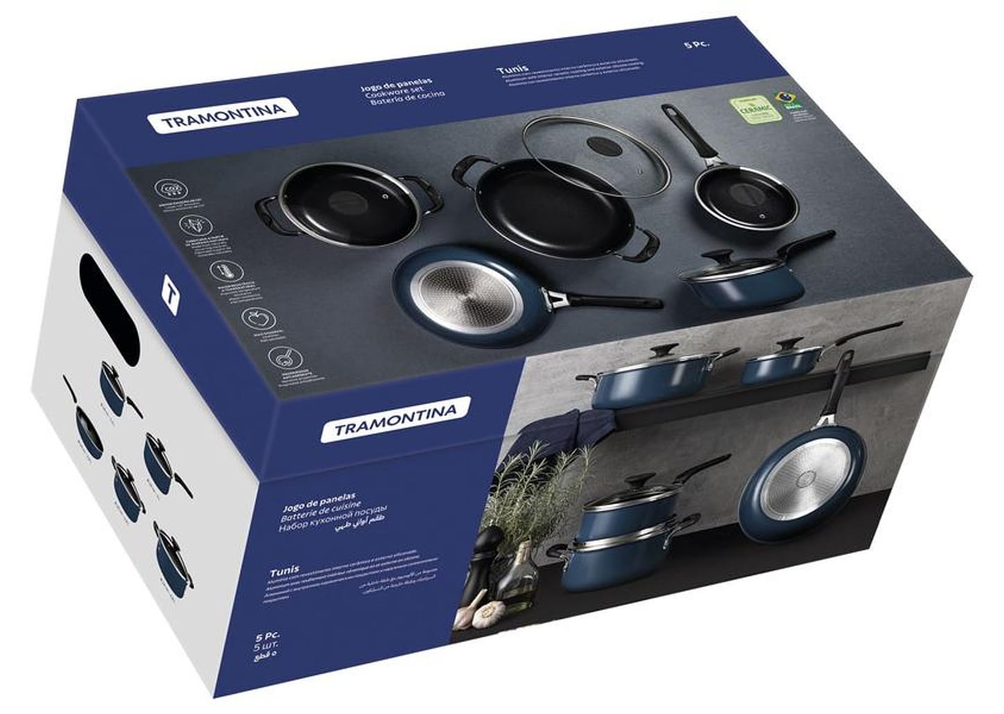 Jogo de Panelas Tramontina Antiaderente de Alumínio Azul Mediterrâneo 5 peças Tunis
