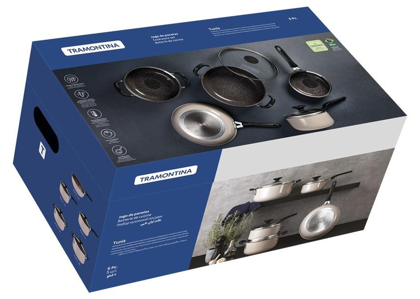 Jogo de Panelas Tramontina Antiaderente de Alumínio Rosa Trufado 5 peças Tunis