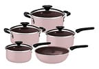 Jogo de Panelas Tramontina Antiaderente de Alumínio Rosa Trufado 5 peças Tunis