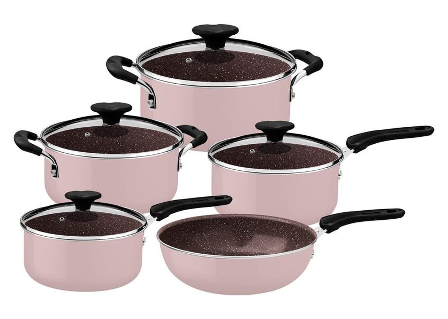 Jogo de Panelas Tramontina Antiaderente de Alumínio Rosa Trufado 5 peças Tunis