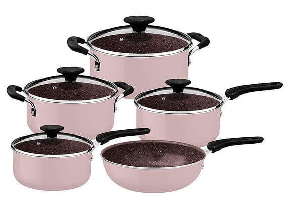 Jogo de Panelas Tramontina Antiaderente de Alumínio Rosa Trufado 5 peças Tunis