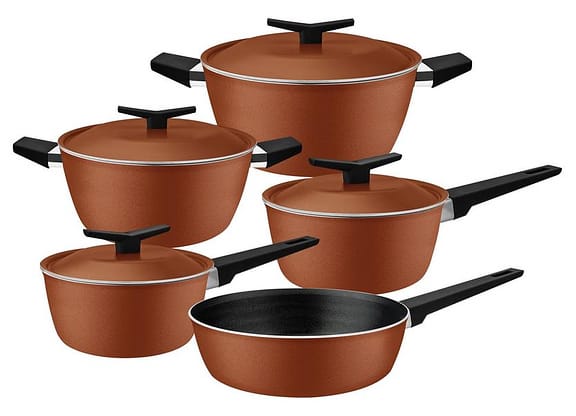 Jogo de Panelas Tramontina Antiaderente de Alumínio Coral 5 peças Spezia Excellent