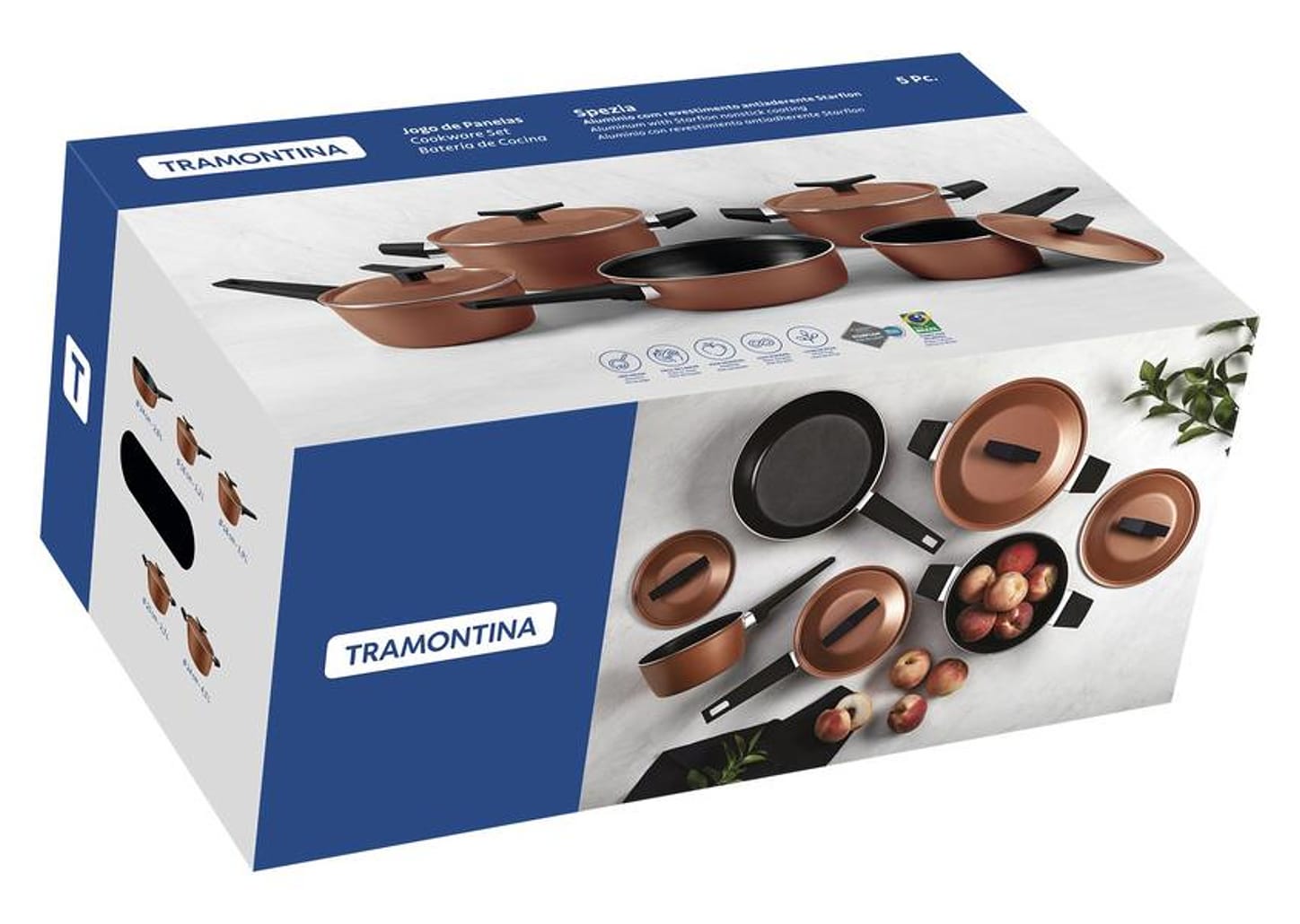 Jogo de Panelas Tramontina Antiaderente de Alumínio Coral 5 peças Spezia Excellent