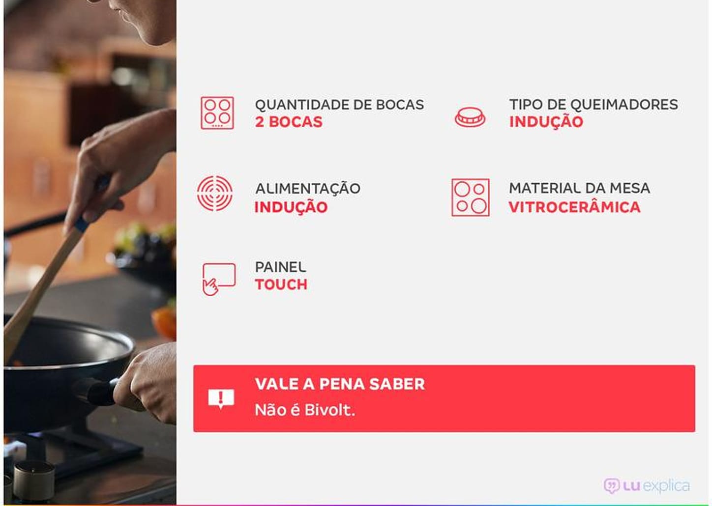 Cooktop 2 Bocas Indução Brastemp Vitrocerâmica Touch com Timer Preto Acendimento Automático BDJ31AE