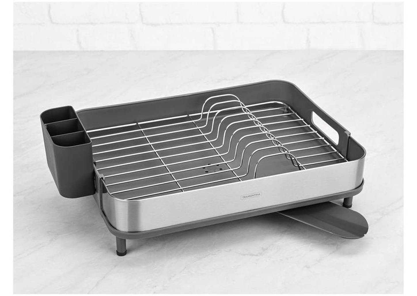 Escorredor de Louça Inox Tramontina Plurale Cinza 10 Pratos com Porta Talheres