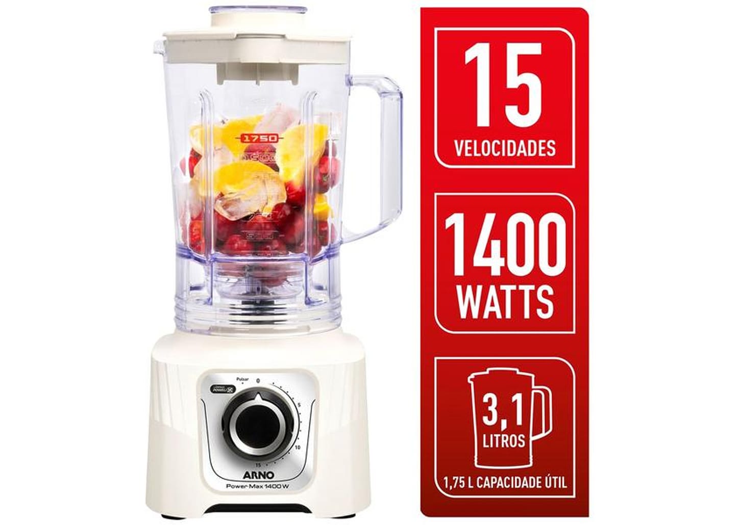 Liquidificador Arno Power Max LN64 15 Velocidades 1400W Marfim