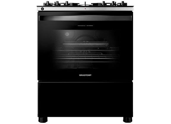 Fogão 5 bocas Brastemp Mesa de Vidro Preto Acendimento Automático BFS5LAE