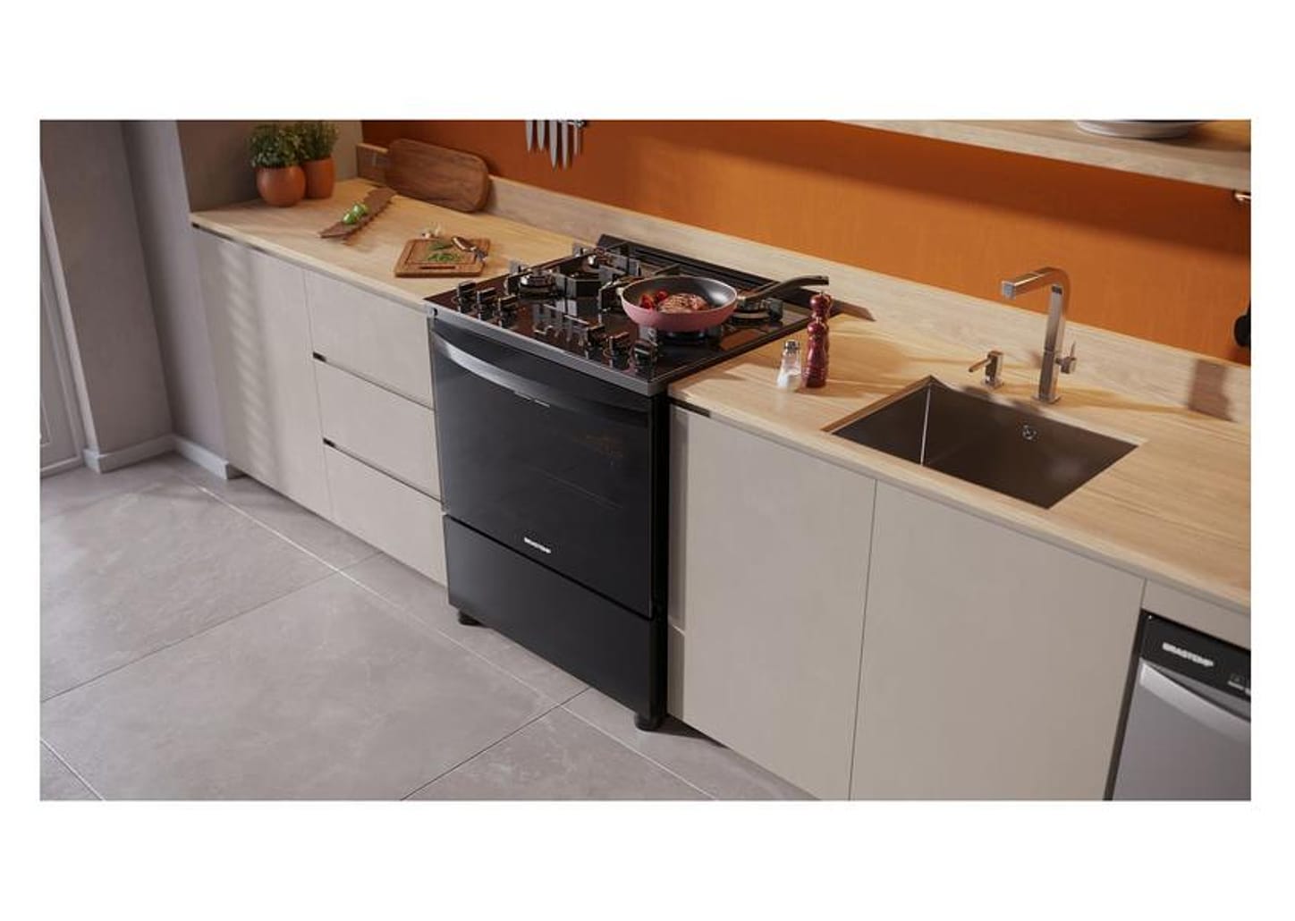 Fogão 5 bocas Brastemp Mesa de Vidro Preto Acendimento Automático BFS5LAE