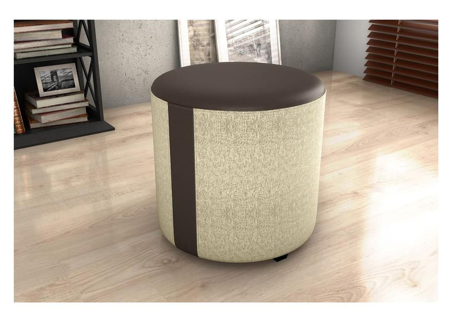 Puff Redondo Solteiro Marrom e Areia Copenhage Matrix