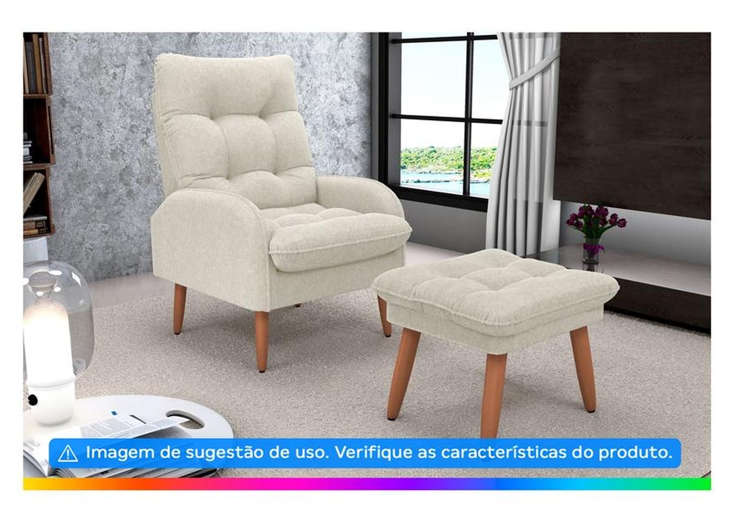 Puff Retangular Bege Nantes Matrix